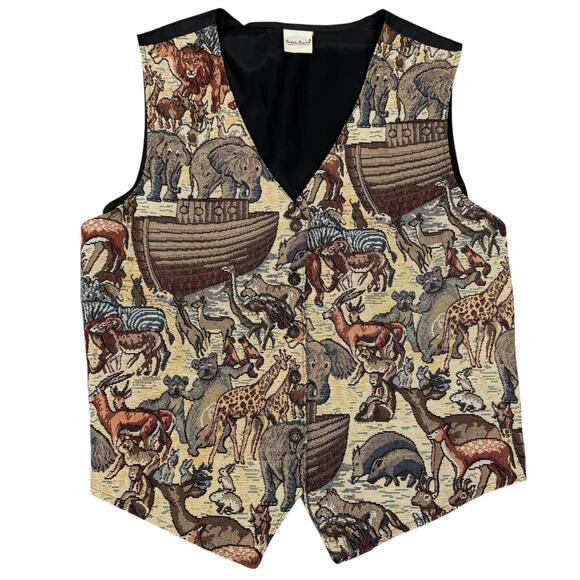 Bobbie Brooks Vintage Tapestry Vest Noahs Ark Zoo Animals Derpy Bears 90s Retro - Picture 1 of 7